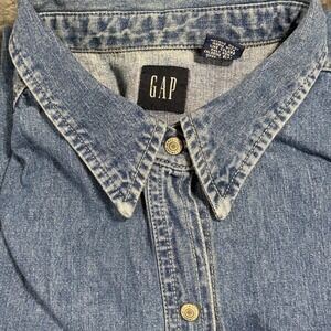 Gap Denim Shirt Women XL Blue Short Sleeve Button Down Cotton 1483